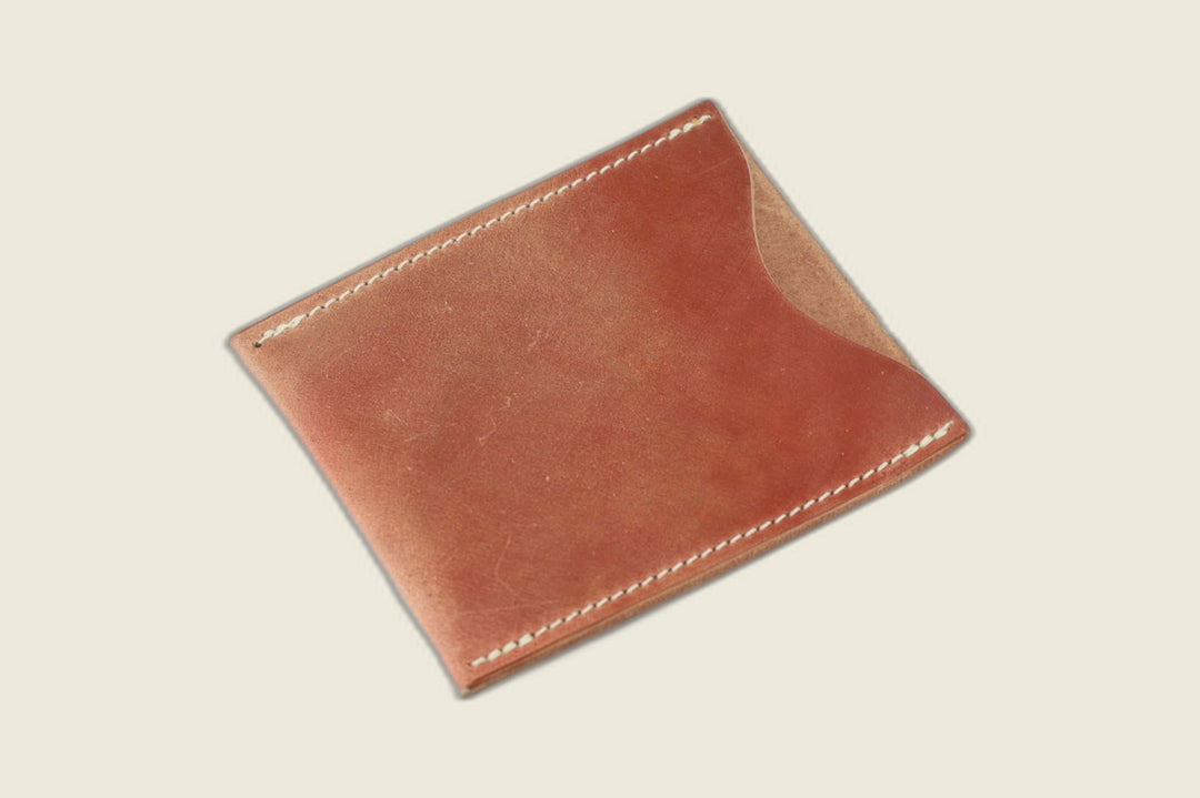 Safeguard sleeve front in marbled whiskey Rocado shell cordovan, warm russet tones and cream stitching