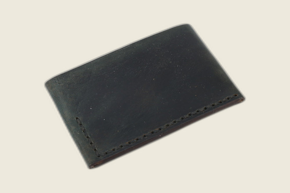 Back of the Sentinel navy workshoe horsebutt sleeve, dark blue-black panel with tonal stitching, on cream